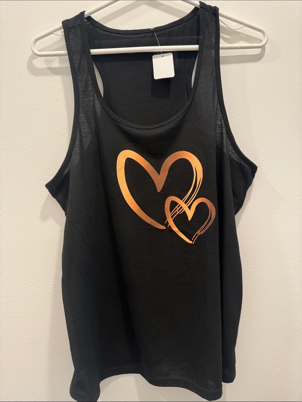 SHEIN Black Tank Top with Metallic Orange Heart Graphic